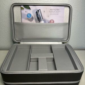 Elegant Dark Brown Cosmetic Bag with Silver Details